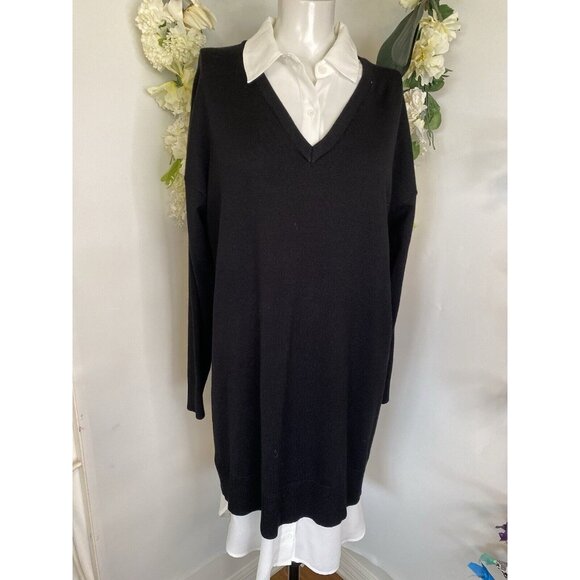 Rio & Rian Black Knit Midi Sweater Sz L Dress with Button Down White Blouse NWT - Picture 13 of 16